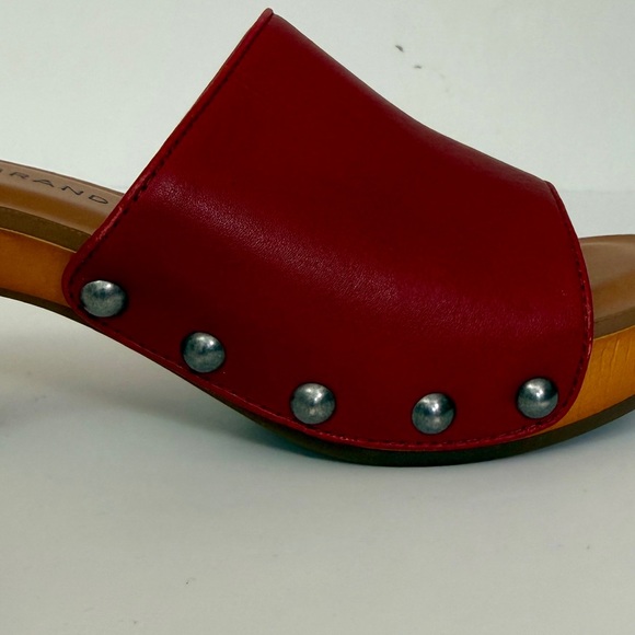 Lucky Brand Red Leather Studded Clog Slide Sandals Womens 5.5 / EU 36 Wood Heel - Picture 6 of 8